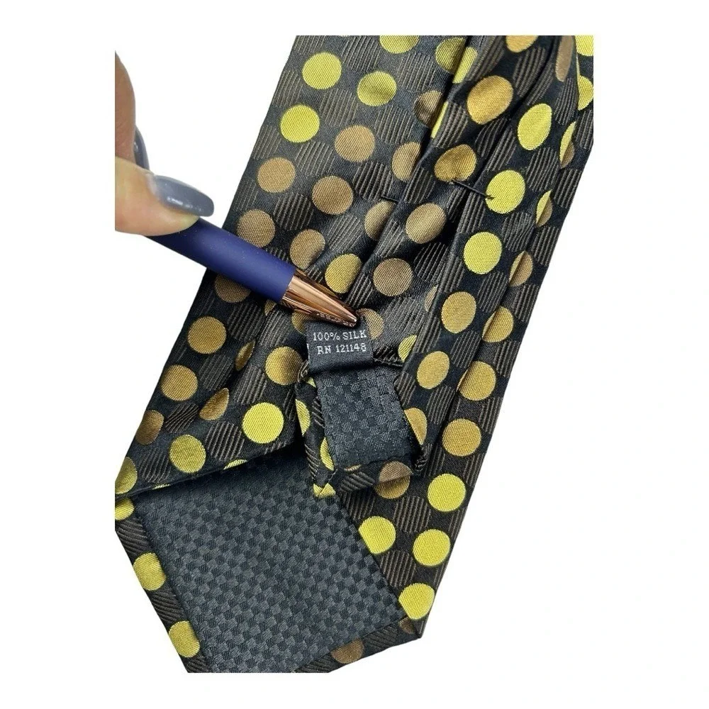Sean John Brown Gold Polka Dot Tie Elegant Retro‎ Style 100% Silk Mens Necktie
